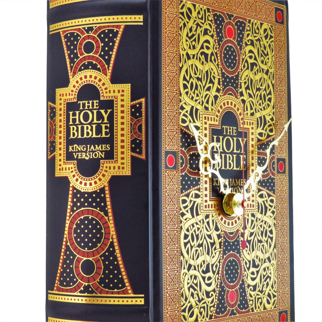 The Bible Leather Bound Book Clock - The Clock Library